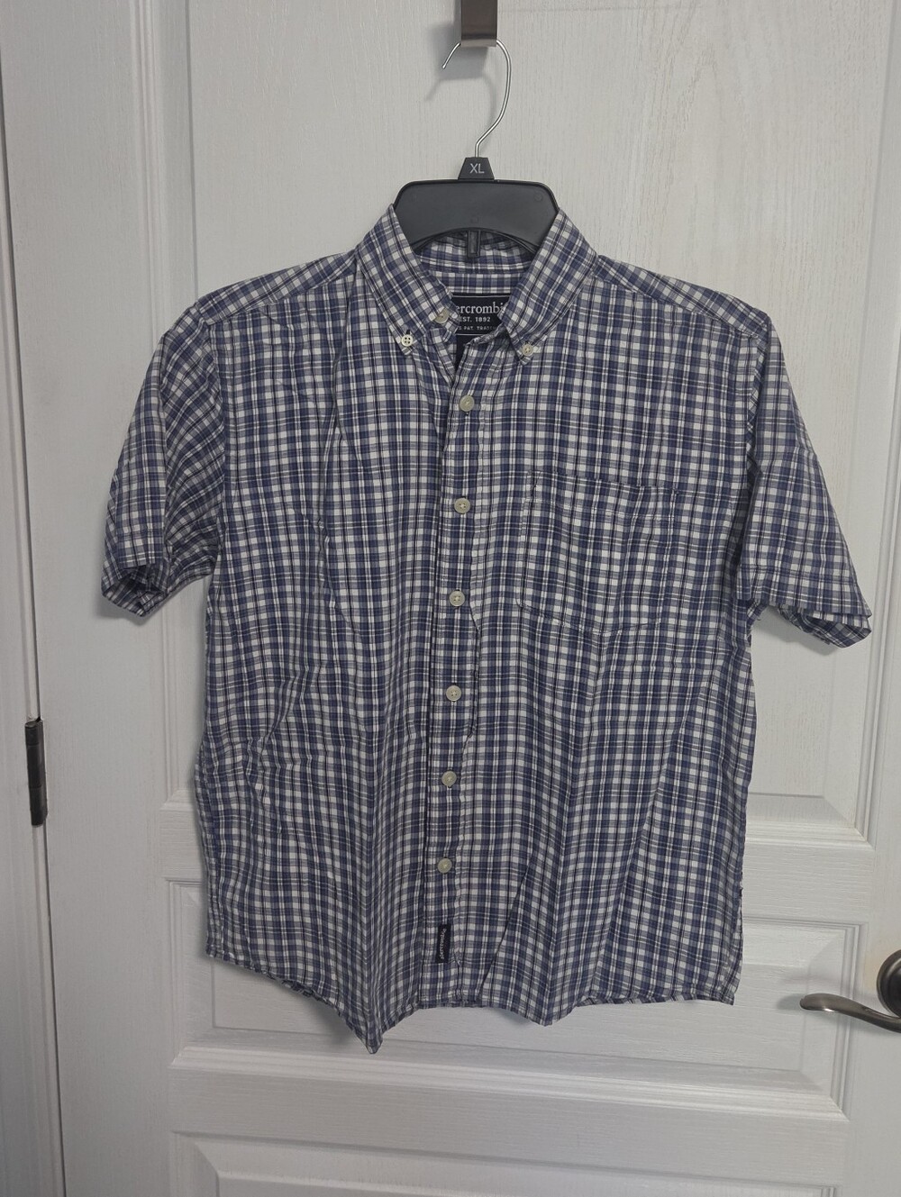 Abercrombie Shirt Buttondown White Blue Plaid Cotton Vacation Mens Large